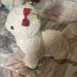 Plush White Llama Accent Pillow with Red Bow